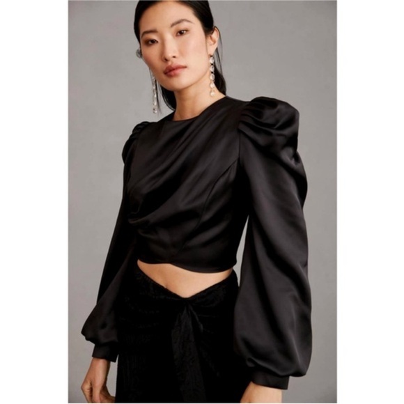 Zara Black Ruched Puff Sleeve Blouse - Picture 1 of 12